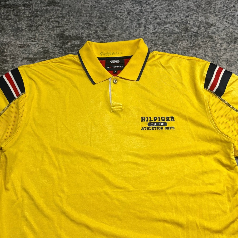 Tommy‎ Hilfiger Athletics Polo Shirt Mens XL Yellow Embroidered Vintage 90s Y2K - Picture 3 of 9